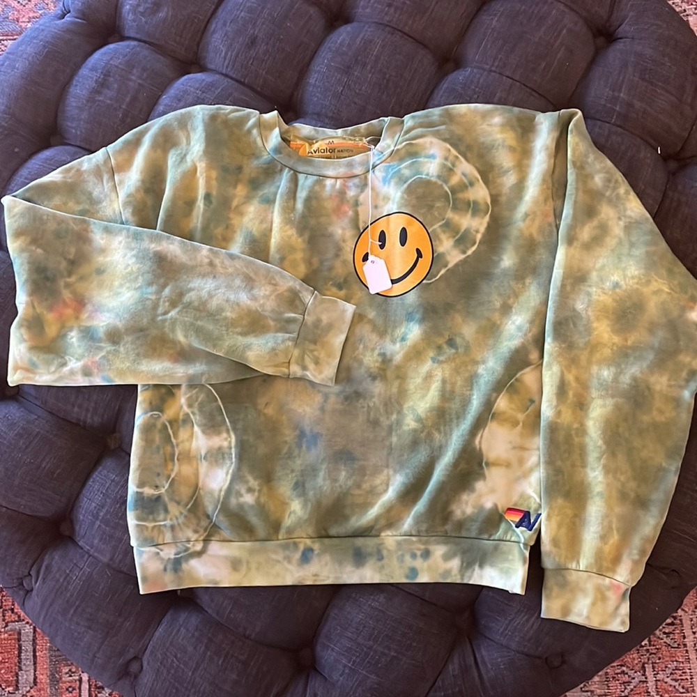 Aviator Nation smiley green tie dye sweatshirt M